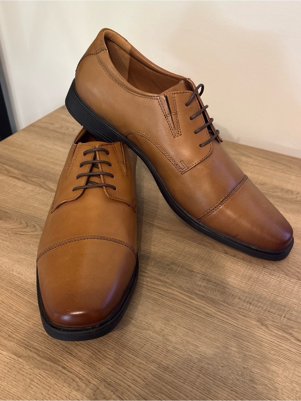 Clarks Tilden Cap Men’s Dark Tan Leather Oxford Dress Shoe-Size 12W
